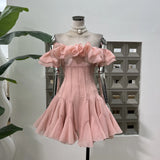 Gentle Lotus Leaf Petal Word Collar Solid Fairy Short Dress Waist Niche Hip Party Elegant