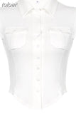 Y2k Button Up Shirts for Women Summer Blouses 2023 Girls Tight Fitted Short Sleeve Crop Tops Cardigan