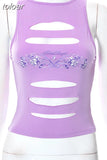 Cyber Y2k Shirt Streetwear Women Top Cut Out Sleeveless Graphic Tees Harajuku 2000s Grunge Crop Tank Tops