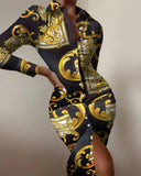 shirt dress long sleeve sexy waist waist printed cardigan