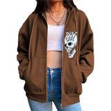 Women Y2K Zip Up Hooded Sweatshirt Skeleton Graphic Hoodie Vintage 90s E-Girl Harajuku Goth Aesthetic Shirt with