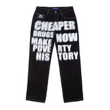 New Trend Brand Letter Printed Jeans Men's Hip-Hop Trend Loose Casual Straight Trousers-Outfit
