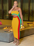 Summer Maxi Dresses For Women 2022 Backless Patchwork Hollow Out Cami Strap Bodycon Dress Casual Purple Yellow Long