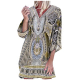Print Woman Dress V-neck Beach Leisure Time On Vacation Long Sleeves Bohemian Dress Sukienka Damska Dress Women