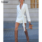 White Shirts Dress Women Autumn V-Neck Lace Up Mini Dress Elegant Office Lady Lapel Long Sleeve Slim Party Dresses