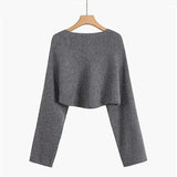 Long Sleeve Cross Irregular Knitted Sweater Women's Short Pullover Sweaters Autumn Winter 2022 Streetwear Y2K Tops
