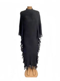 Autumn And Winter Knitted Jas-Song Dress High-Necked Bat Sleeve Open Fork And Hip Dress Women's