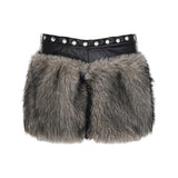 Heavyweight Imitation Fur Leather Splicing Fur Trousers Autumn And Winter Babes Fashion Low-Waist Shorts Women's