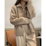 Collar Pit Strip Double-Head Zipper Knitted Cardigan Tide Autumn And Winter New Style Soft Waxy Cover Meat Shows Thin Hair-Outfit