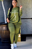 Print Slash Shoulder Shirt and Pants Casual 2 Piece