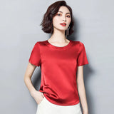 Imitation Silk Blouse Short Sleeve Satin Blouse Women Summer Ladies Office Blouses Womens Tops And Blouses