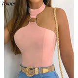 Top Women Plain O-Ring Halter Cami Top Sexy Female Club Vest Chic Daily Beach