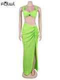 Sexy Green Sleeveless Caimsole Two Piece Skirt Set Party Evening For Women 2023 Summer Strapless Crop Top Long Skirt