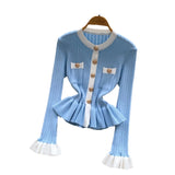 Name Xiao Xiangfeng Thrombium Metal Buckle Waist Long-Sleeved Knitted Top Girl Autumn Slim Thin Bottom
