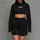 Super Short T-shirt+Camisole+Sports Shorts Woman Autumn Three-Piece Suit 2021 Casual Slim Female Sports