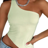 Women's Tops Streetwear Clothing Summer Crop Tube Tops y2k T-shirt Vintage Irregular One Shoulder Camisole Clothes for Women-Outfit