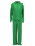 Pleated Fashion 2 Piece Women Wide Leg Trouses Suits And Drap Shirt Ladies Outfits 2yk Straight Long Pants Sets