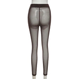 Mesh Sheer See Through Women Leggings Pants High Waist Striped Patchwork Leggings Skinny Pencil Pants Trousers 2023-Outfit