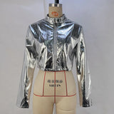 Toloer Women's Fall / Winter 2024 Fashion PU Metal Coleck Zip Coat Ladies Leather Jacket Coat-Outfit