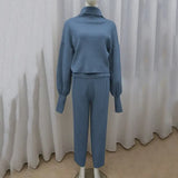 2022 Autumn New Women's Turtleneck Knitted Sweater Set Elegant Long Sleeve Pullover & Elastic Pants 2-Piece Casual Women's