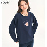 Women Tees 2022 Autumn Winter Long Sleeve O Neck Loose Tshirt Floral Print Pure Cotton Comfort Basic All Match
