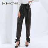 Patchwork Sequin Wide Leg Pants For Women High Waist Straight Streetwear Casual Trousers Female 2020 Fall
