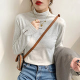 Velvet Bottomed Shirt With Autumn And Winter Foreign Style Long Sleeves 2023 New Half-High Collar Velvet Thickened T-Shirt Blouse-Outfit