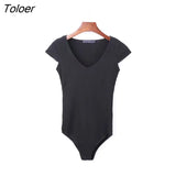 Playsuit Coveralls Jumpsuit Short Sleeve Summer Women Female Streetwear Skinny Cotton Solid Knitted Romper