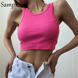 Knitted Skinny Mini T Shirt Tops Sleeveless Ribber Casual O Neck Club Summer 2021 Vest Crop Tops Fashion Y2K Tank