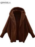 Autumer Winter Faux Fur Coat for Women Thick Loose Casual Hoodies Jackets Warm Batwing Sleeve Over Size Streetwear