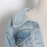 Denim Jackets For Women V Neck Long Sleeve One Off Shouder Patchwork Asymmetric Hollow Out Coats Female 2023