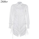 autumn office ladies Elegant white dresses womens 2019hot Single-breasted design full sleeve casual Slim mini dress