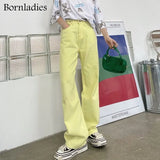 2021 Woman Straight Long Green Jeans High Waist Overlength Jeans Cotton Denim Pants Female Widel-leg Floor