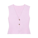 Summer New Temperament Fashion V-Neck Sleeveless Single-Claw Buckle Solid-Colored Vest Vest Women