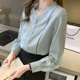 elegant hollow out ladies shirts Women's chiffon Blouses Spring Autumn Long Sleeve Shirts Tops Blusas
