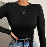 Long Sleeve Knitted Skinny Bodysuit Women Winter Autumn Winter Solid Square Collar White Black Casual Body Top