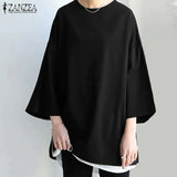 Womens Baggy Solid Blouse ZANZEA 2022 Vintage Flare Sleeve Tops Casual Autumn Blusas Female Split Tunic Oversized