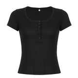New Spring / Summer 2024 Product Is Pure Color, Simple, Slim, Thin, Buttoned, Casual Women's Wear, Spicy Girls' Short-Sleeved Blouse-Outfit