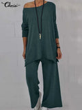Women Pant Sets Summer 2022 Fashion Off Shoulder Tops and Elastic Waist Trousers Suits Casual 2 PCS Knitted Matching