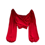 Fashion V-Neck Folded Collared Collared Collared Long-Sleeved Sleeve Cover Female Chic Short-Term Navel