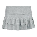 Flanging Low-Waisted Small Letter Embroidery Lotus Leaf Edge Half Skirt Sweet Spicy Girl Sports Cake Skirt Girl-Outfit