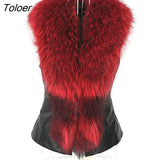 Women PU Leather Faux Fur Coat 2021 Casual Plus Size Sleeveless Faux Fox Fur Collar Vest Winter Jacket Coat Women