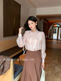 Xixi 2025 Autumn White Standard Thousand Gold Wind Bow Tie With Bottom Shirt Women's Long-Sleeved Top Tide