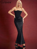 Elegant Black Maxi Dress Women's Sexy Lady Long Dresses Girls Sleeveless Robe Pleated Partywear High Streetwear New 2023-Outfit