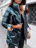 Winter Jacket Women Solid Color Casuald Outerwear Women's Casual Loose Parkas Coat Cotton Padded Quilted Stand Collar