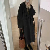 Women Mid Length Wool Coats Splice Korean Jackets Turn Down Collar Full Sleeve Double Breasted Thick Autumn Winter-Outfit