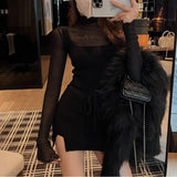 Knitted Suit Sexy Vest+ Elegant Mini Skirt Women Pure Color Korean Crop Tops Office Lady Y2k Clothes 3 Piece Dress