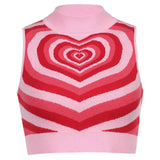 Strawberry Sweaters Pink Crop Top Sleeveless O Neck Cute Tank Top Preppy Style Retro Knitwear Jumper Autumn Winter