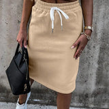 Skirts Suit Sleeveless Sweatshirt Solid Women Skirt Suits Slim Crop Tops+Split Drawstring Bottom Summer Fashion