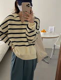 Korean Fashion Simple Loose Knitted Tops Lazy Style Age Reduction Contrasting Colors Sweater Women Stripe Long